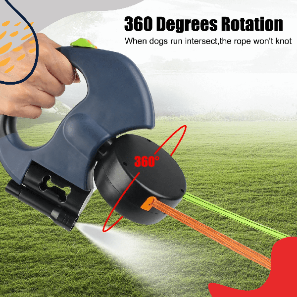 360° Tangle-Free Dog Leash -Dual retractable dog leash with 360° zero-tangle swivel, reflective leads, lightweight handle, and dual locking system - perfect dog harness and pet travel accessory.- LUMINA
