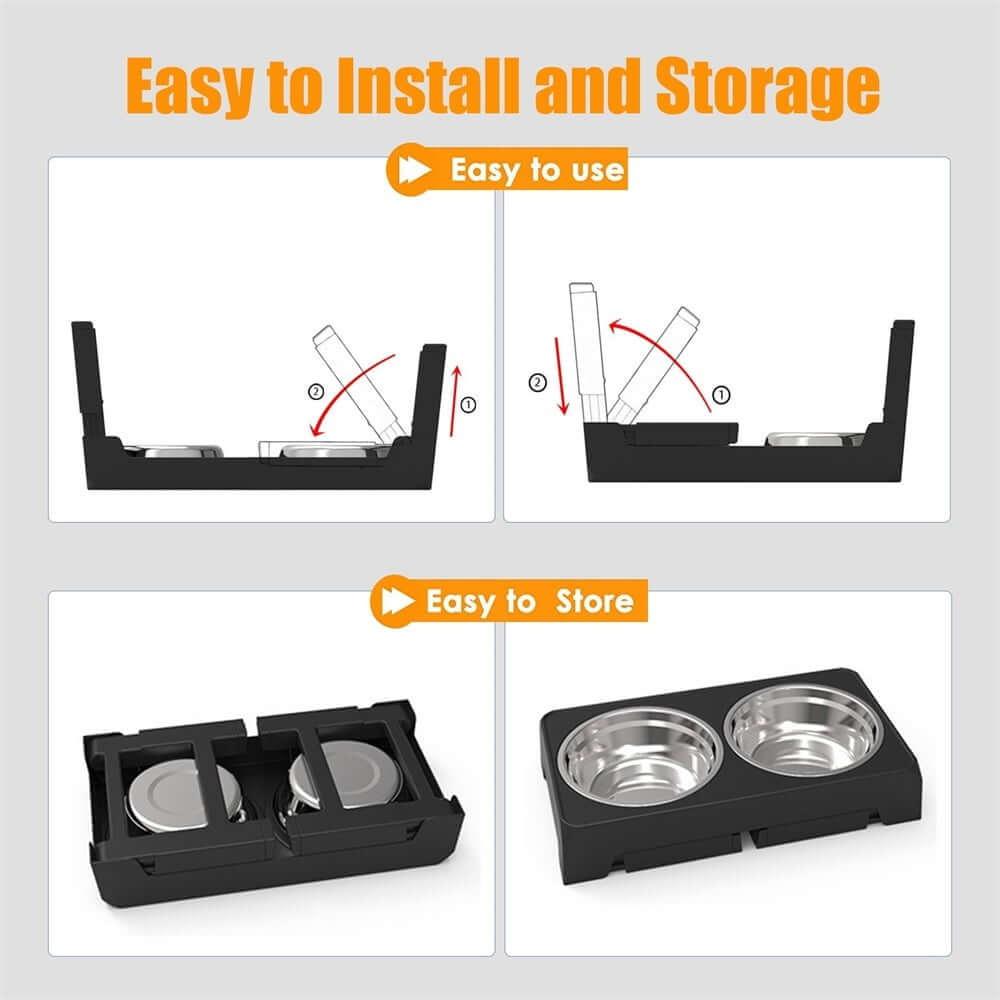 Adjustable elevated dog bowls with stainless steel, foldable stand, and anti-slip design. Perfect for dogs of all sizes for healthier, comfortable mealtimes-LUMINA
