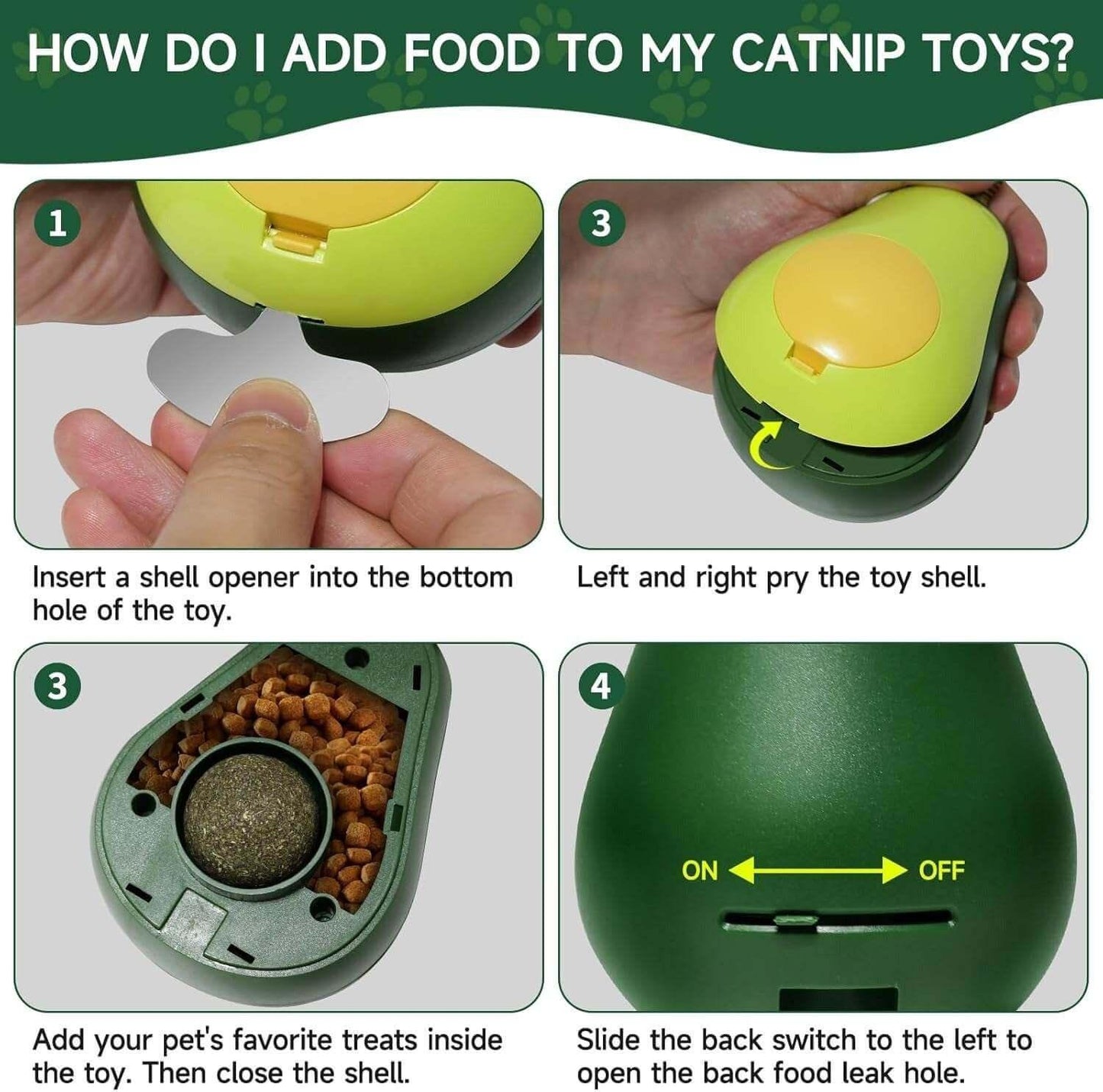 Avocado interactive cat toy with a treat dispenser, tumbler movement, and feather teaser for engaging play, exercise, and mental stimulation. Perfect for indoor cats- LUMINA