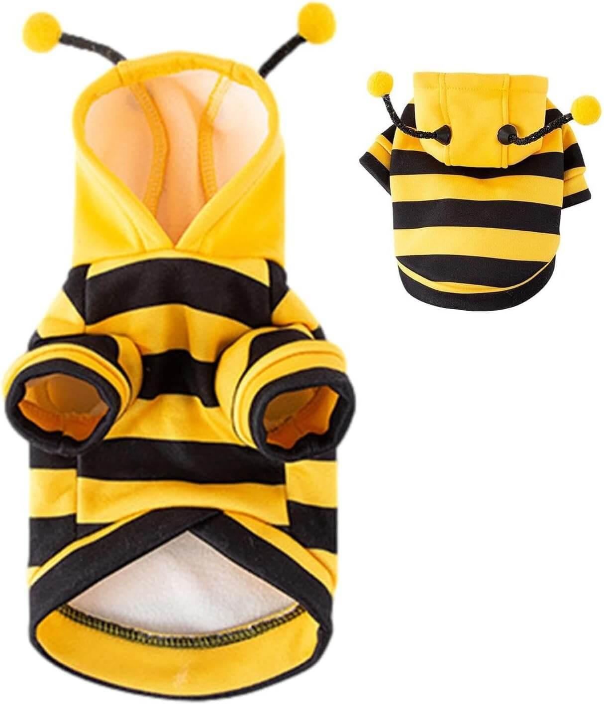 Adorable bumblebee costume for cats and dogs with soft fabric, bee wings, and a hood with antennae. Perfect for Halloween, parties, and dress-up fun-LUMINA