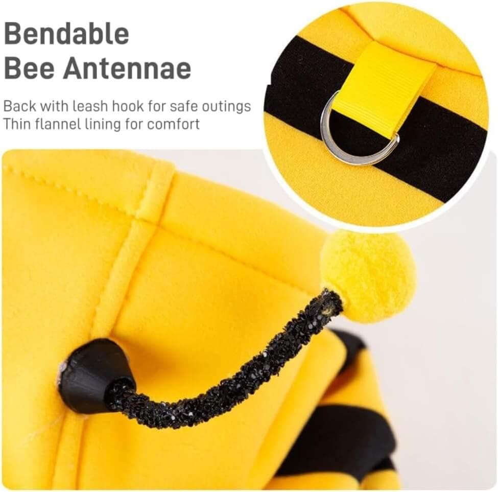 Adorable bumblebee costume for cats and dogs with soft fabric, bee wings, and a hood with antennae. Perfect for Halloween, parties, and dress-up fun-LUMINA