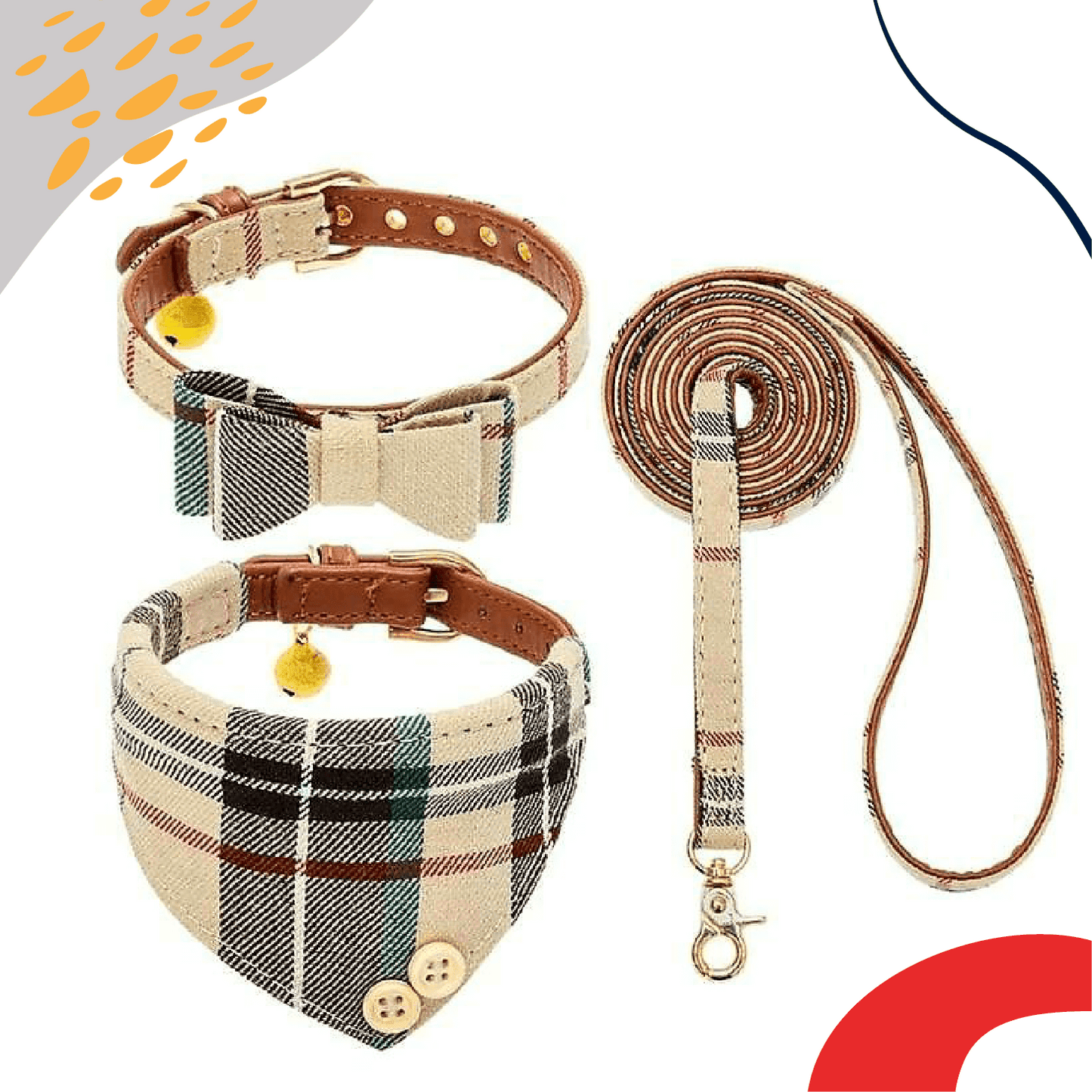 Classic Dog Collar and Leash Set - Adjustable dog collar with matching lead and bow tie, stylish and durable dog leash, perfect dog accessories for safe travel, ideal dog collars for all sizes.-LUMINA