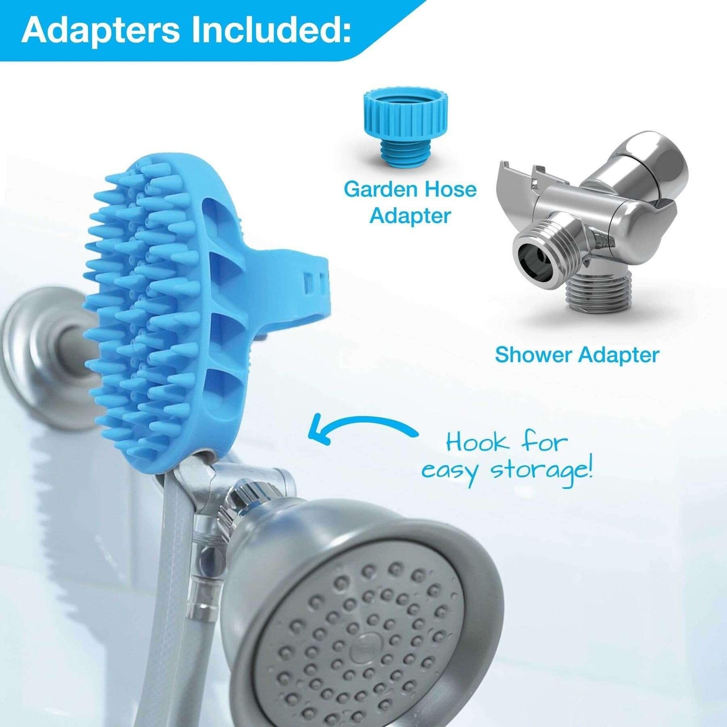 2-in-1 dog bath brush with sprayer and scrubber, designed for easy pet grooming. Removes dirt, loose fur, and massages for a stress-free bathing experience-LUMINA