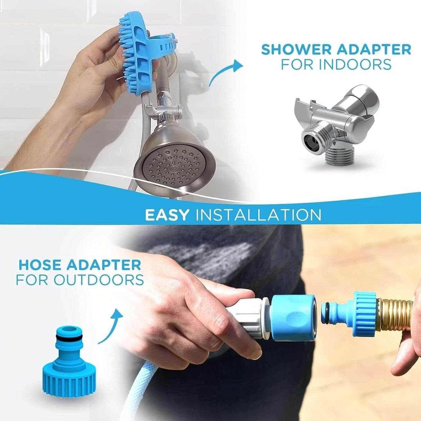 2-in-1 dog bath brush with sprayer and scrubber, designed for easy pet grooming. Removes dirt, loose fur, and massages for a stress-free bathing experience-LUMINA