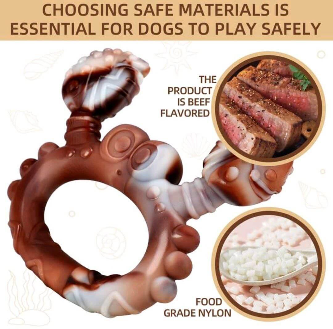 Durable meat-flavored dog chew toy in fun shapes, designed for aggressive chewers. Helps clean teeth, reduce tartar, and promote healthy chewing habits-LUMINA