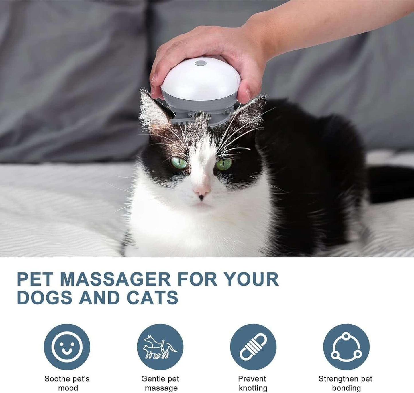 Electric pet massager for cats and dogs with 4 rotatable massage heads, cordless design, and three adjustable modes, perfect for pet relaxation and stress relief. - LUMINA