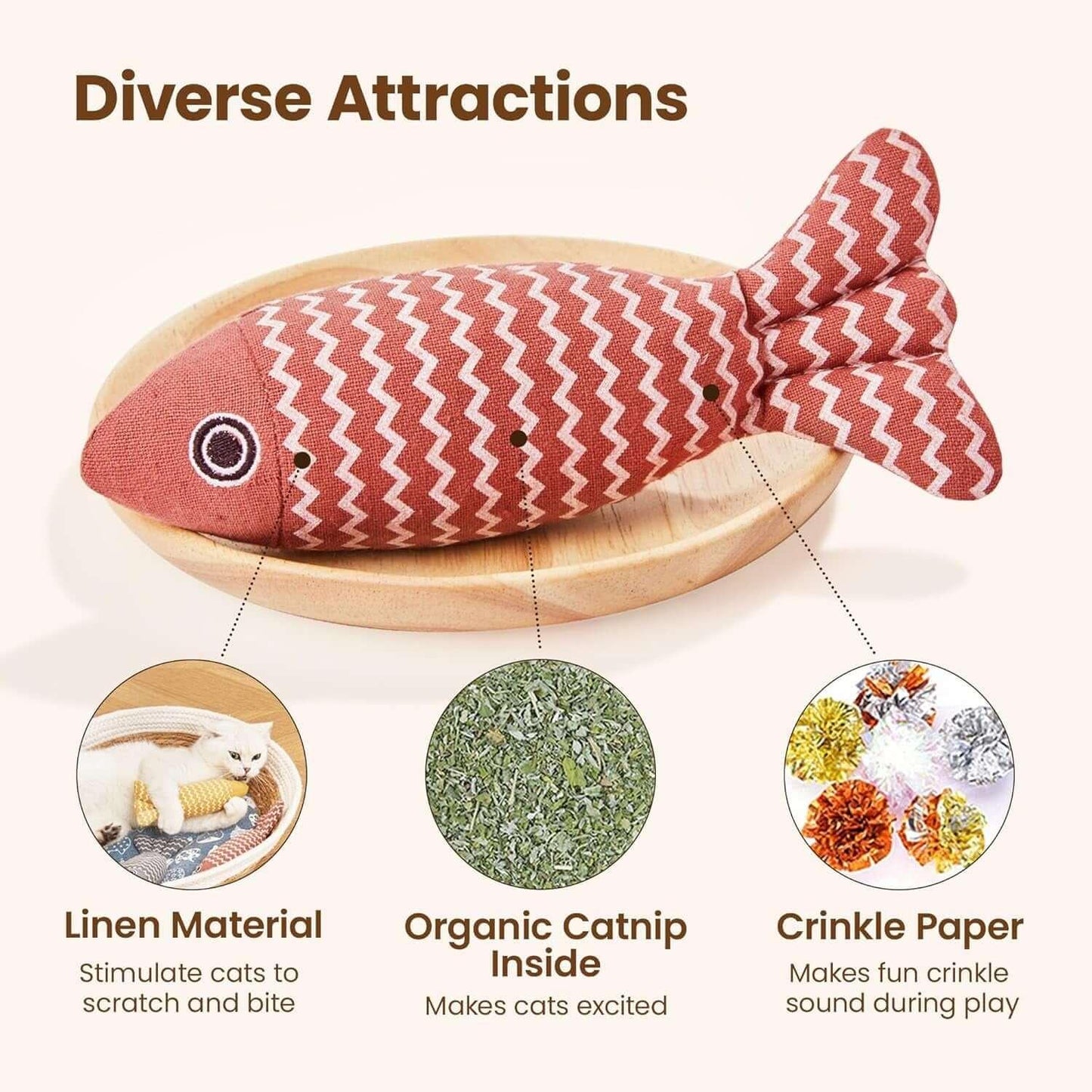 Soft, plush fish-shaped cat toy infused with catnip, designed for interactive play, pouncing, and engaging your cat’s natural hunting instincts-LUMINA