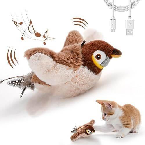 Interactive flapping bird cat toy with catnip pocket, rechargeable battery, and touch-activated flapping wings to keep your cat playful and engaged-LUMINA