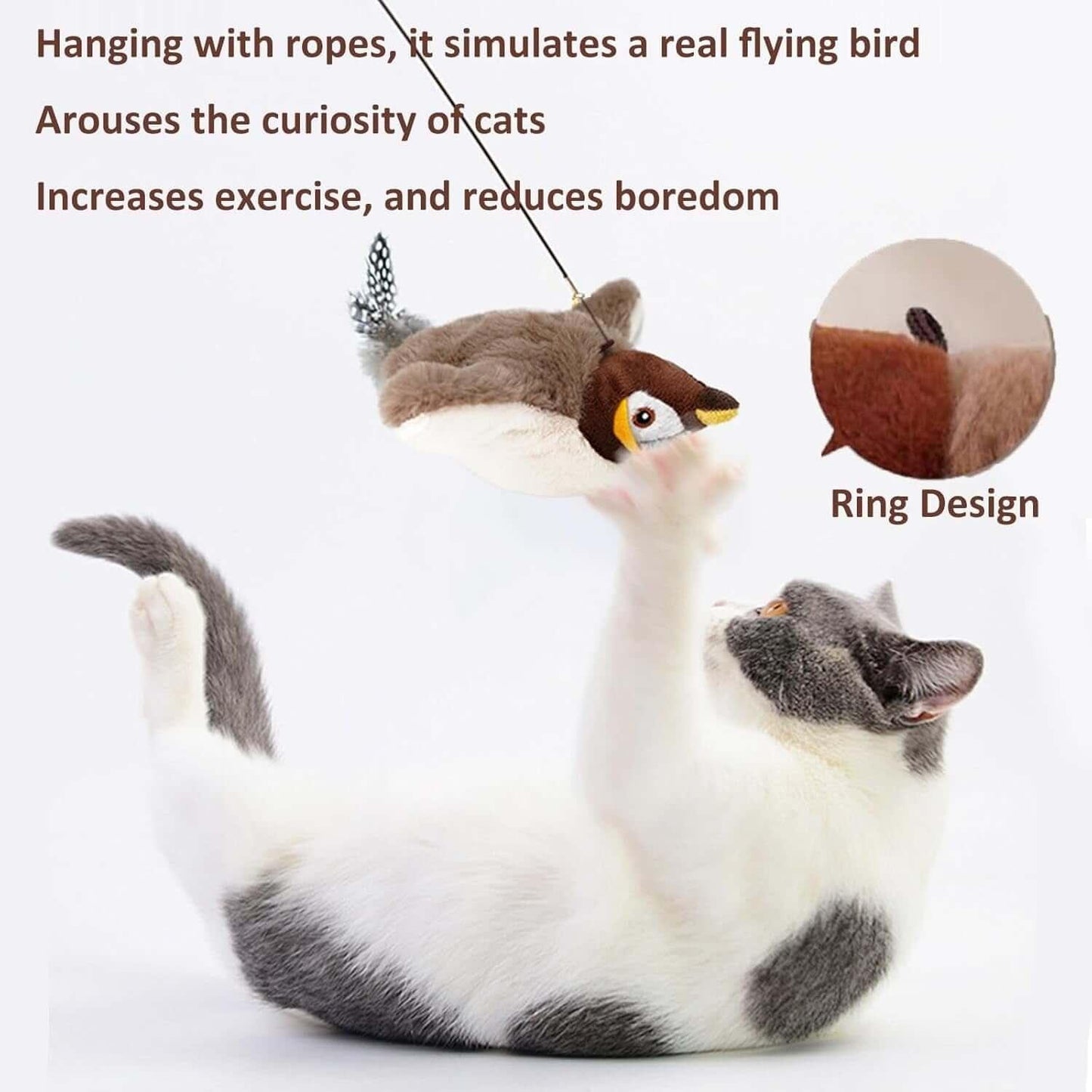 Interactive flapping bird cat toy with catnip pocket, rechargeable battery, and touch-activated flapping wings to keep your cat playful and engaged-LUMINA