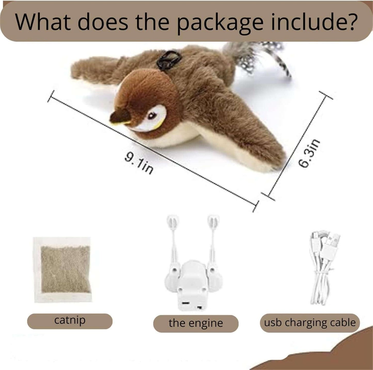 Interactive flapping bird cat toy with catnip pocket, rechargeable battery, and touch-activated flapping wings to keep your cat playful and engaged-LUMINA