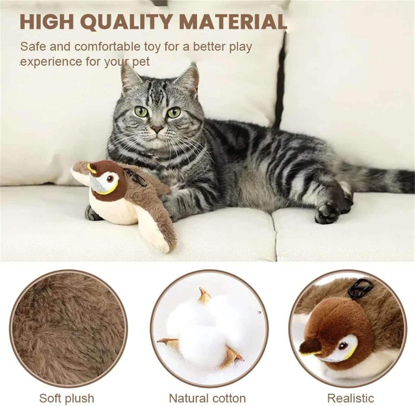 Interactive flapping bird cat toy with catnip pocket, rechargeable battery, and touch-activated flapping wings to keep your cat playful and engaged-LUMINA