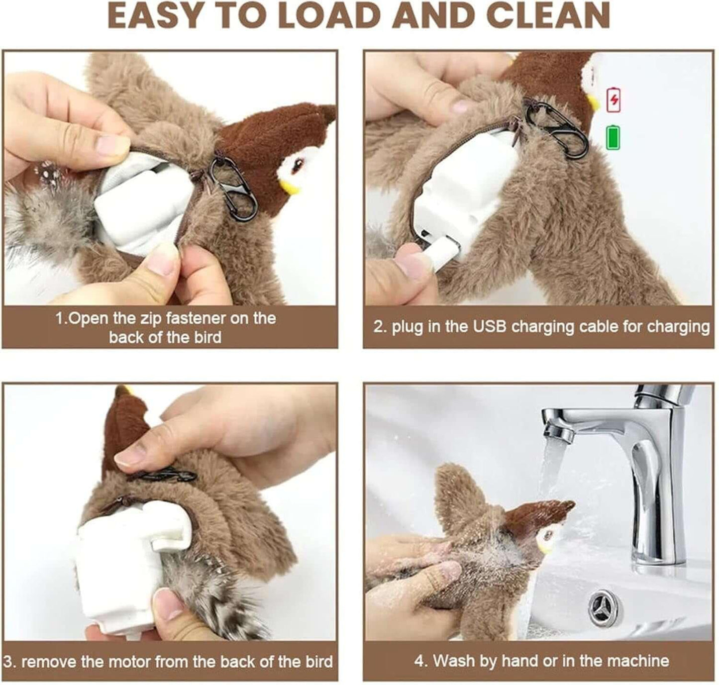 Interactive flapping bird cat toy with catnip pocket, rechargeable battery, and touch-activated flapping wings to keep your cat playful and engaged-LUMINA