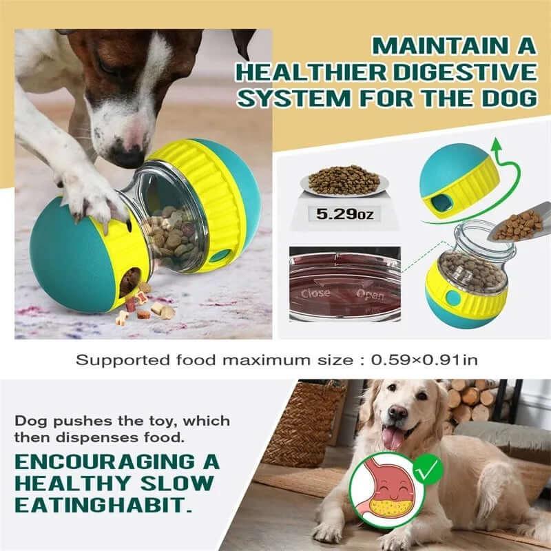 Interactive tumbler dog toy with treat dispensing function, BPA-free, chew-resistant, and designed for mental stimulation and healthy eating habits - LUMINA