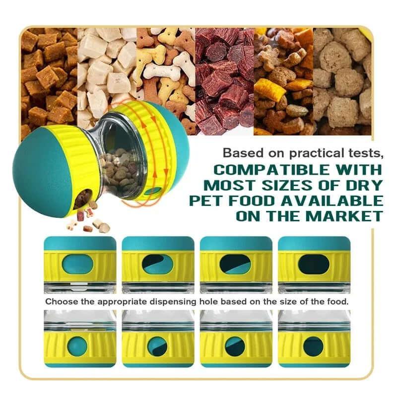 Interactive tumbler dog toy with treat dispensing function, BPA-free, chew-resistant, and designed for mental stimulation and healthy eating habits - LUMINA