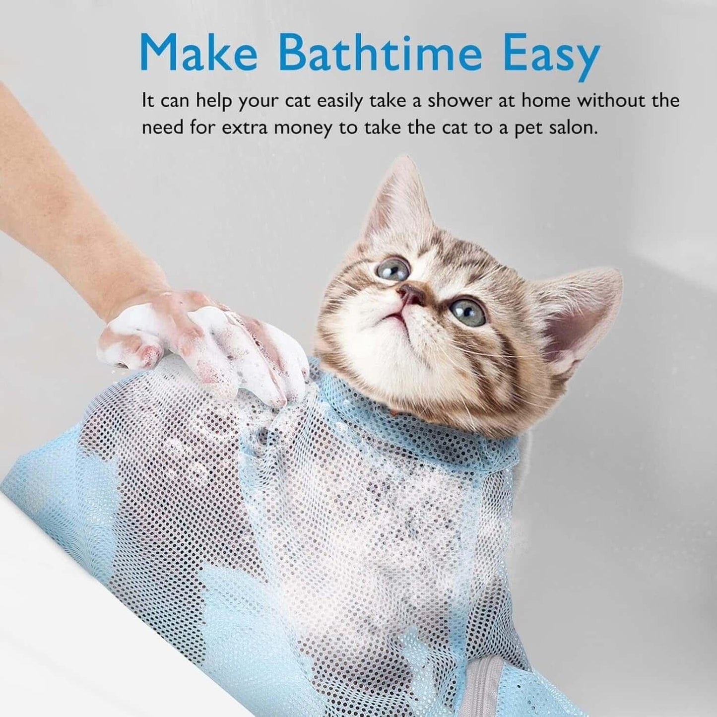 Multi-Purpose Cat Bathing Bag -Adjustable cat grooming and bathing bag for stress-free grooming, featuring a durable and multifunctional design for nail trimming, ear cleaning, and bathing. -LUMINA