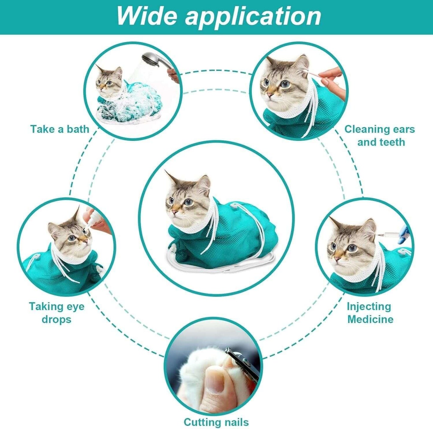Multi-Purpose Cat Bathing Bag -Adjustable cat grooming and bathing bag for stress-free grooming, featuring a durable and multifunctional design for nail trimming, ear cleaning, and bathing. -LUMINA