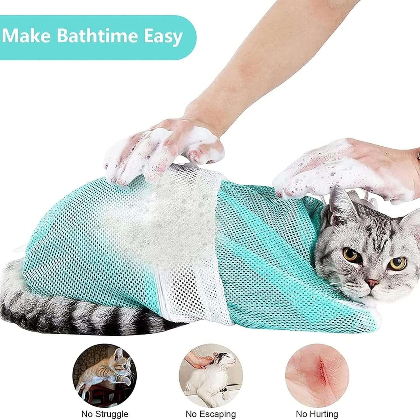 Multi-Purpose Cat Bathing Bag -Adjustable cat grooming and bathing bag for stress-free grooming, featuring a durable and multifunctional design for nail trimming, ear cleaning, and bathing. -LUMINA