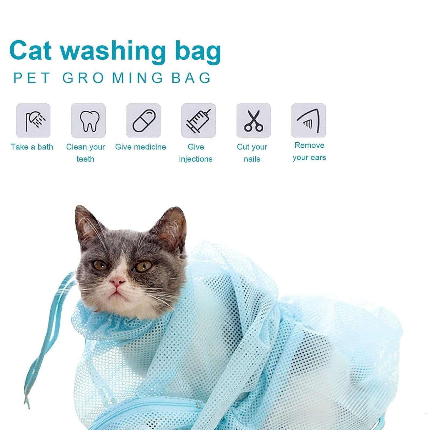 Multi-Purpose Cat Bathing Bag -Adjustable cat grooming and bathing bag for stress-free grooming, featuring a durable and multifunctional design for nail trimming, ear cleaning, and bathing. -LUMINA