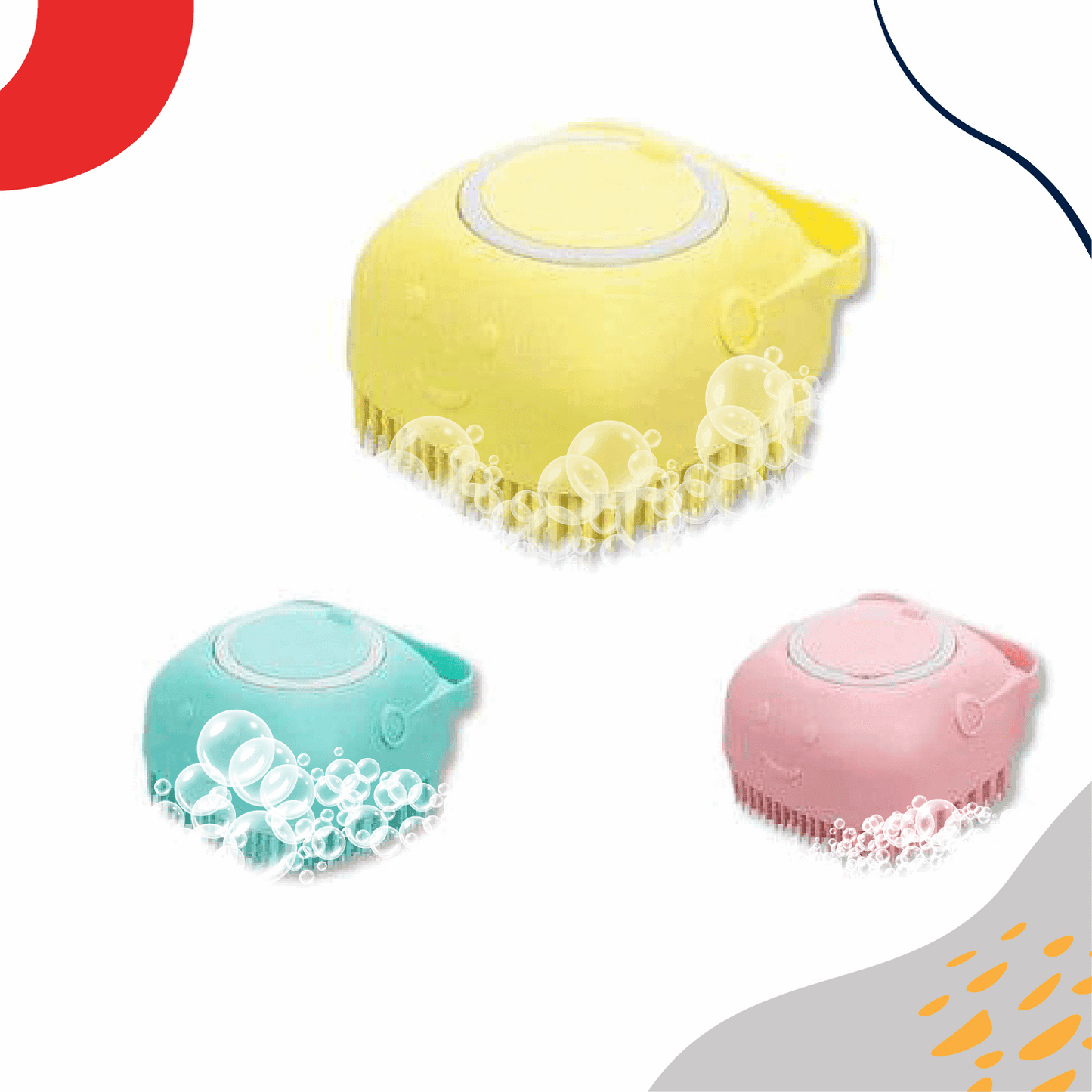Soft silicone pet shampoo brush set with dual-sided bristles, built-in storage, and non-slip grip, perfect for grooming dogs and cats during bath time- LUMINA