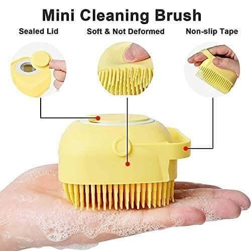 Soft silicone pet shampoo brush set with dual-sided bristles, built-in storage, and non-slip grip, perfect for grooming dogs and cats during bath time- LUMINA