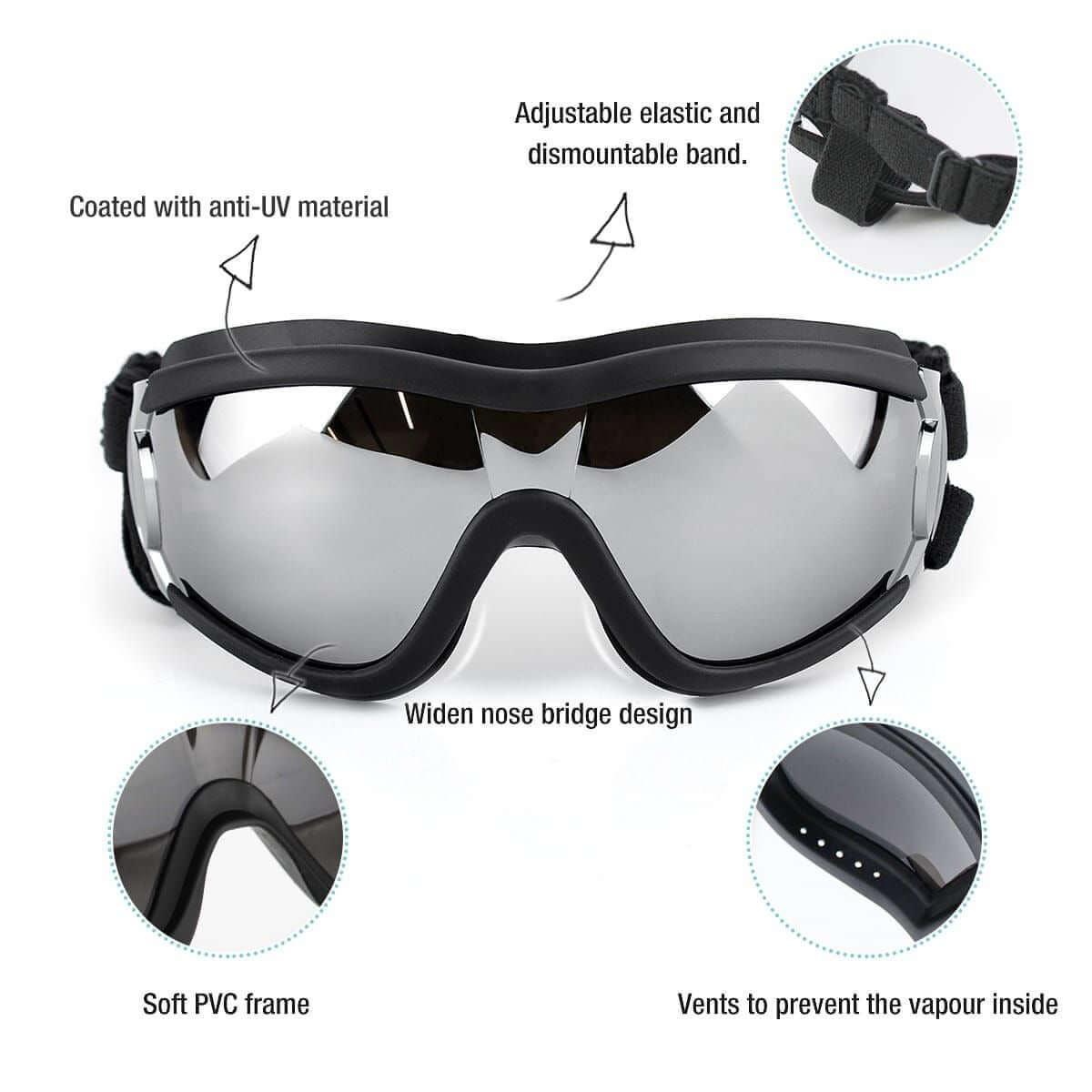 "Dog sunglasses providing UV protection for medium and large breeds, stylish dog goggles for pet care, travel, and accessories."- LUMINA