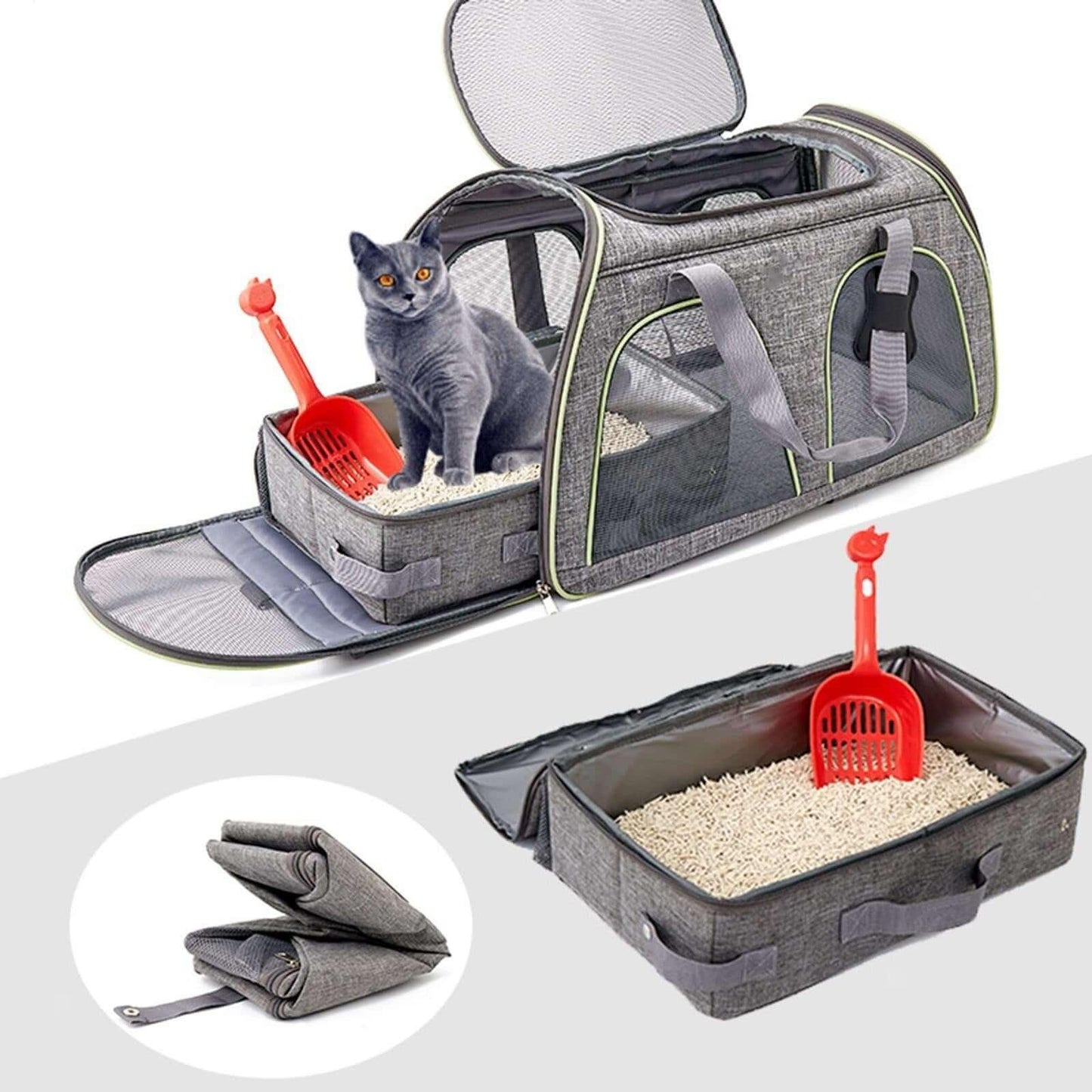 Portable foldable travel cat litter box with a zippered lid, handle, and scoop. Waterproof and lightweight design for travel, camping, and outdoor use-LUMINA