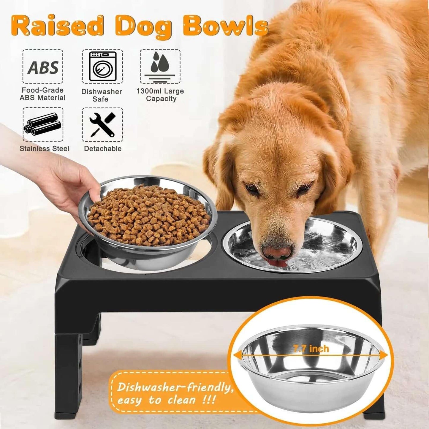 Adjustable elevated dog bowls with stainless steel, foldable stand, and anti-slip design. Perfect for dogs of all sizes for healthier, comfortable mealtimes-LUMINA