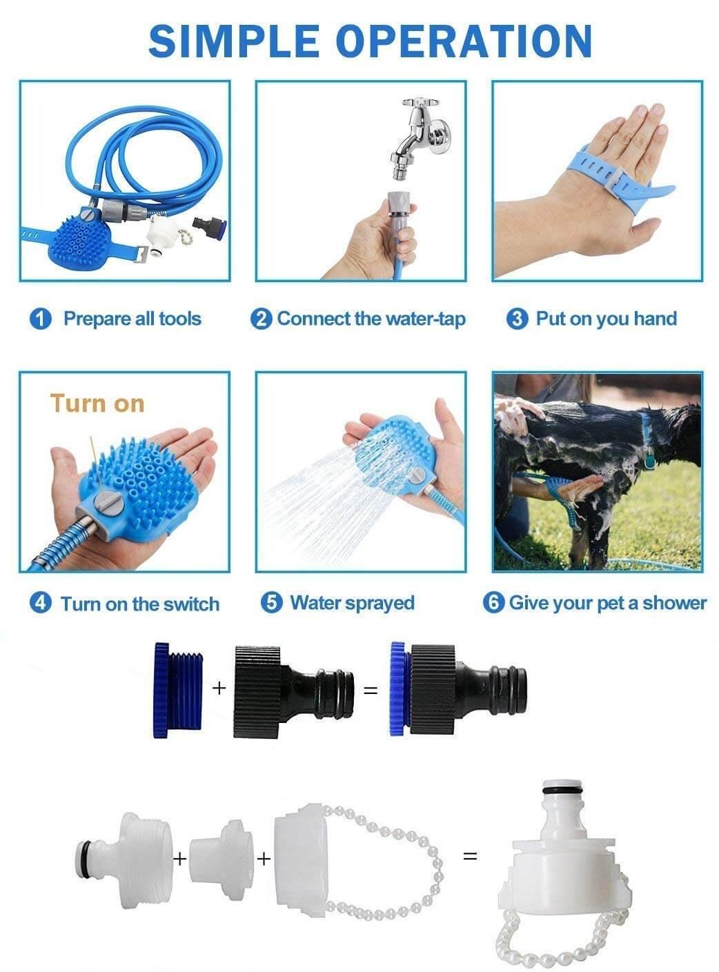 2-in-1 dog bath brush with sprayer and scrubber, designed for easy pet grooming. Removes dirt, loose fur, and massages for a stress-free bathing experience-LUMINA