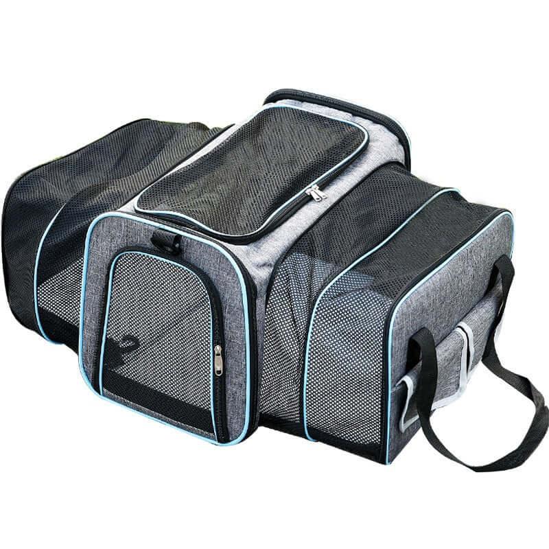 Expandable and portable pet carrier backpack with breathable mesh, soft cushion, and safety leash for comfortable travel with small dogs and cats-LUMINA