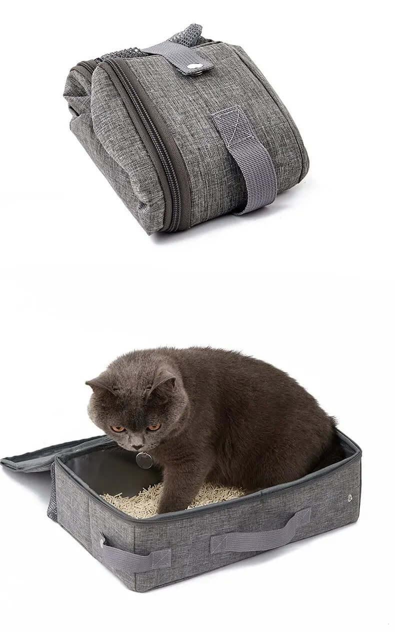 Portable foldable travel cat litter box with a zippered lid, handle, and scoop. Waterproof and lightweight design for travel, camping, and outdoor use-LUMINA