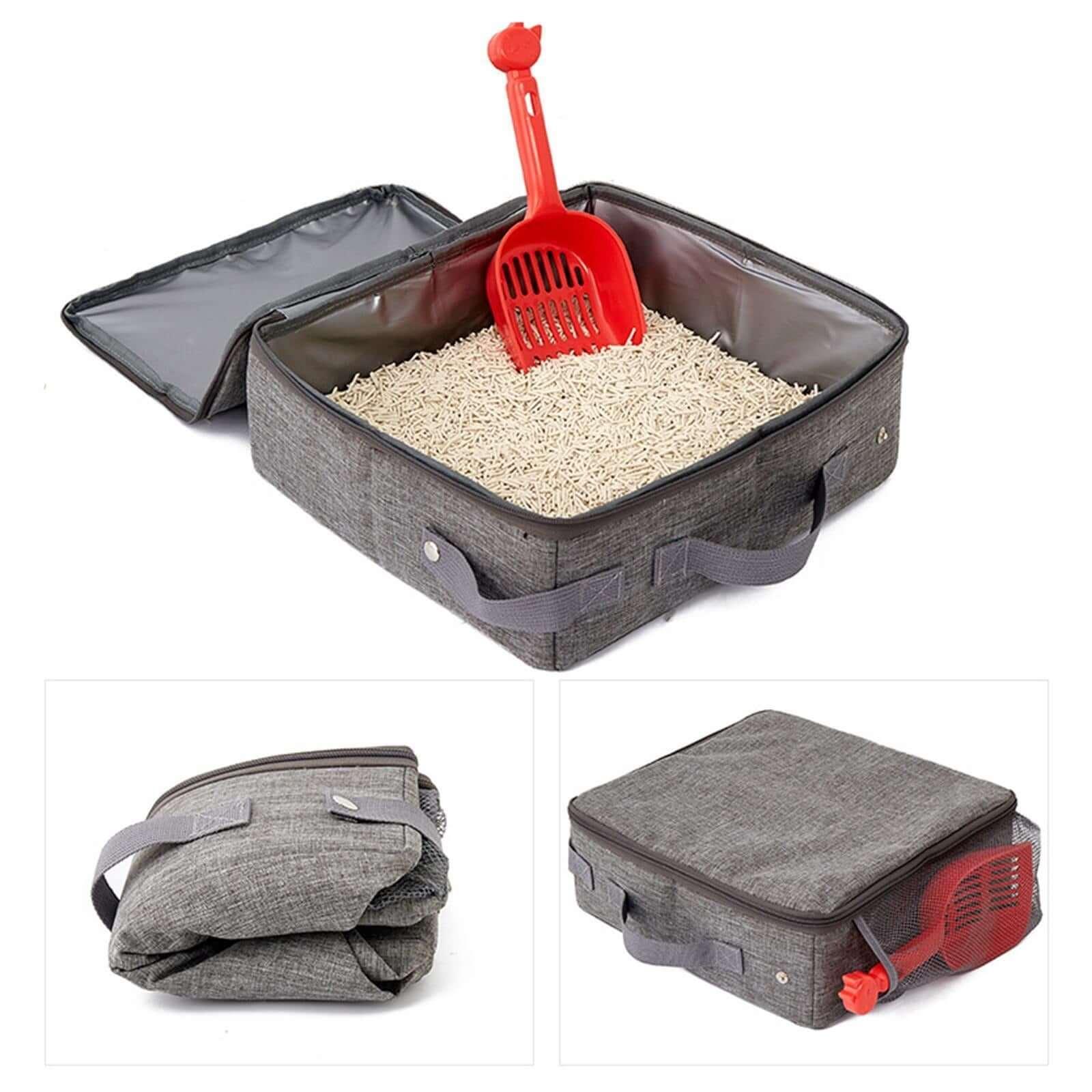 Portable foldable travel cat litter box with a zippered lid, handle, and scoop. Waterproof and lightweight design for travel, camping, and outdoor use-LUMINA