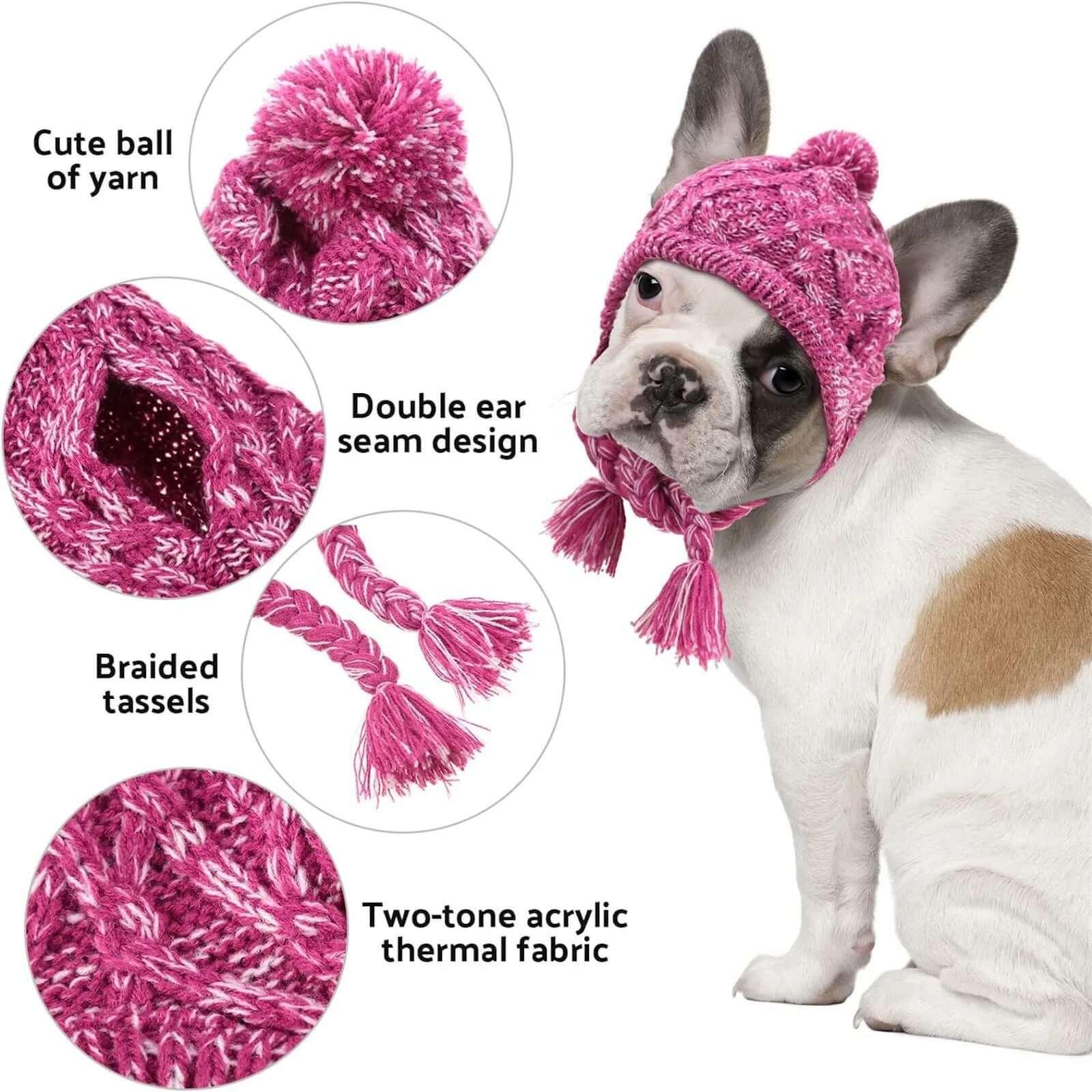 A cozy winter dog hat with fleece lining, designed to keep dogs warm during cold weather. Available in small, medium, and large sizes for all breeds.- LUMINA