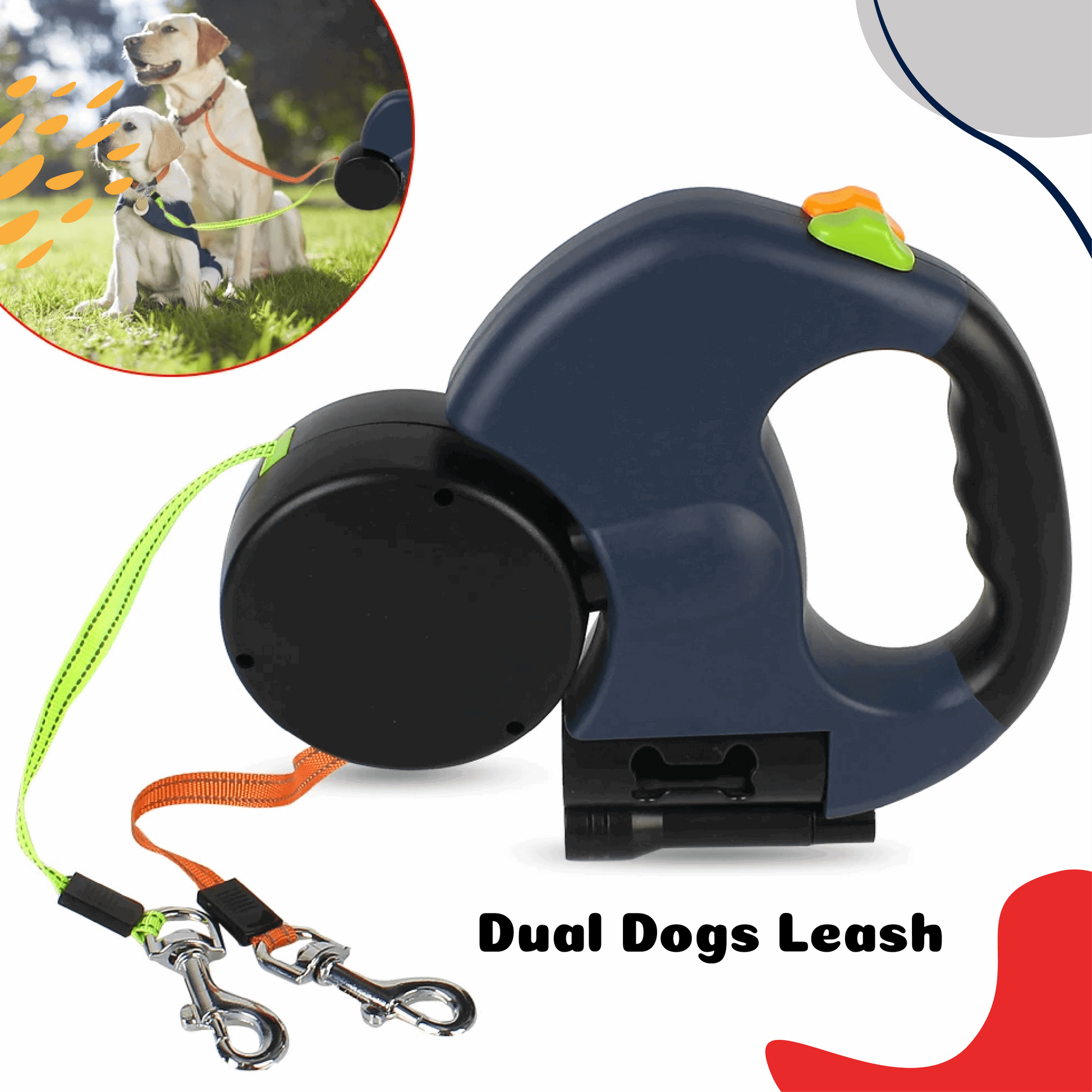 360° Tangle-Free Dog Leash -Dual retractable dog leash with 360° zero-tangle swivel, reflective leads, lightweight handle, and dual locking system - perfect dog harness and pet travel accessory.- LUMINA