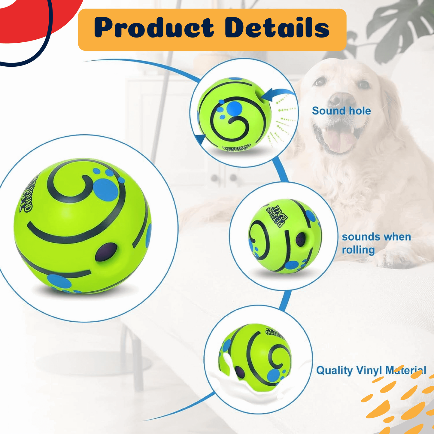 Wobble Giggle Dog Ball - Interactive Wobble Giggle Dog Ball – Squeaky pet toy for dogs, anxiety relief, playtime, and teeth grinding; perfect dog accessory and pet toy-LUMINA