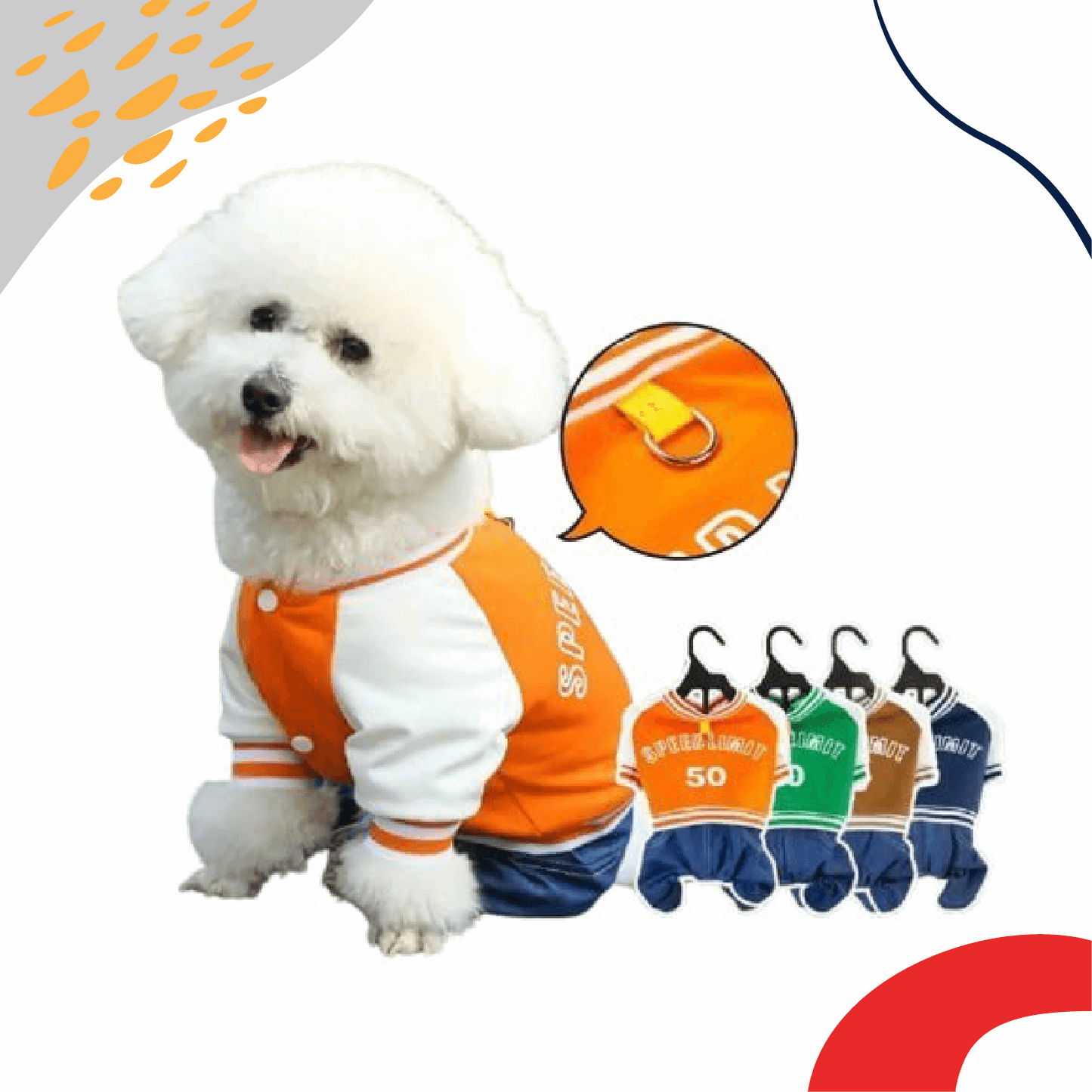 Small dog wearing a stylish baseball jumpsuit, showcasing soft, breathable fabric, designed for comfort and cute pet fashion. Perfect for small dogs and seasonal outings.- LUMINA