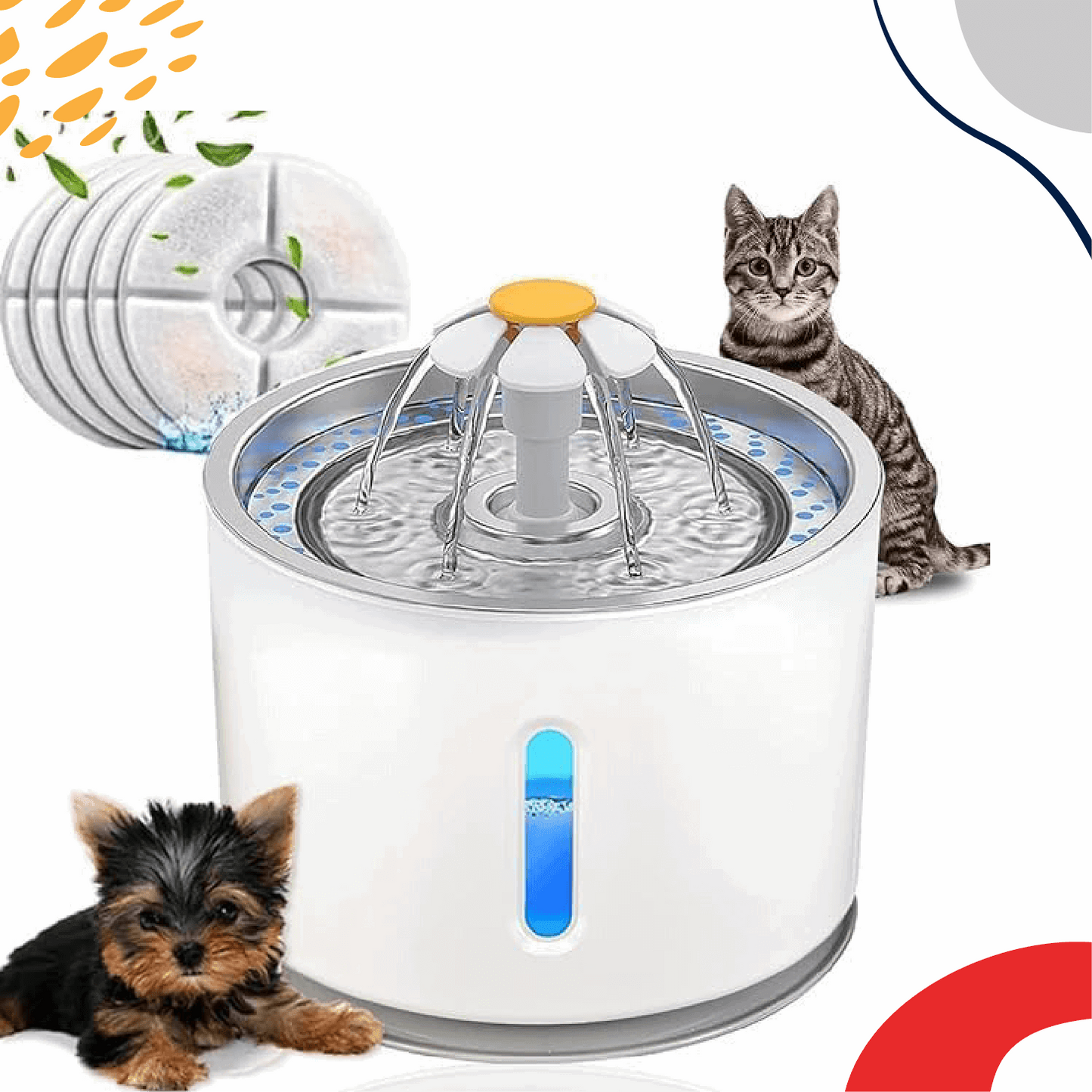 Wonder Creature Pet Fountain -Stainless steel pet water fountain with LED light, 2.4L capacity, and water level window, perfect for cats and dogs. Pet care and hydration solution - LUMINA