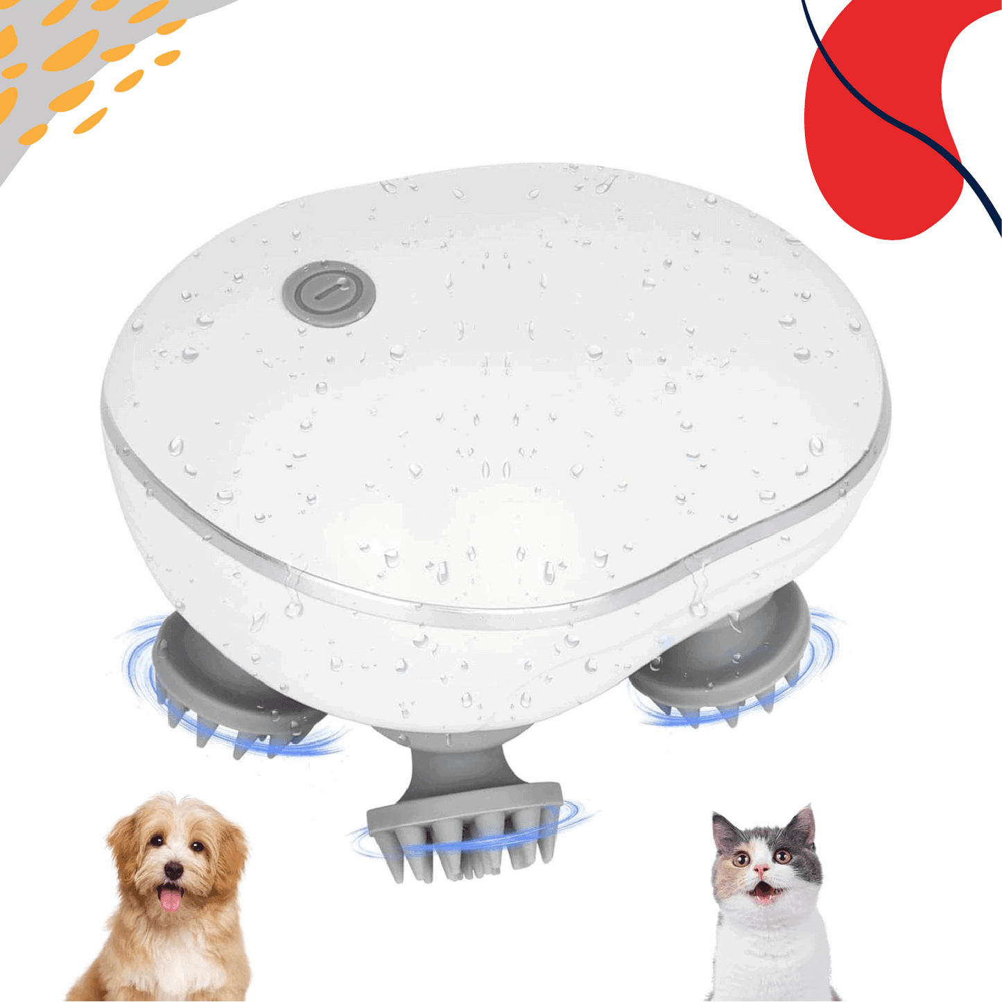 Electric pet massager for cats and dogs with 4 rotatable massage heads, cordless design, and three adjustable modes, perfect for pet relaxation and stress relief. - LUMINA