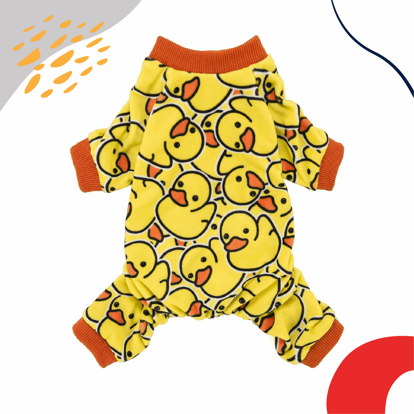 Small dog wearing funny duck-themed pajamas, cozy and lightweight sleepwear for dogs, ideal for bedtime or lounging. Perfect cute outfit for small pets- LUMINA