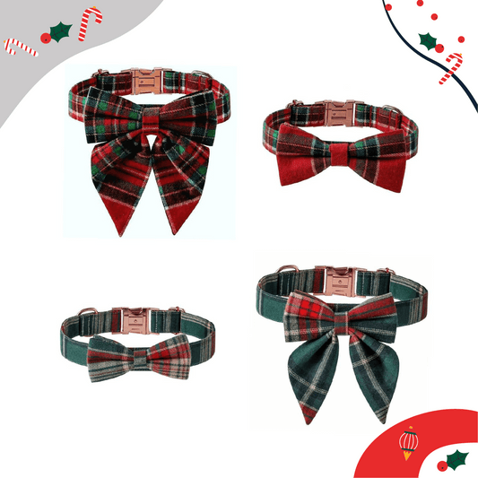 Festive Christmas Dog Collar with Removable Bow Tie - LUMINA