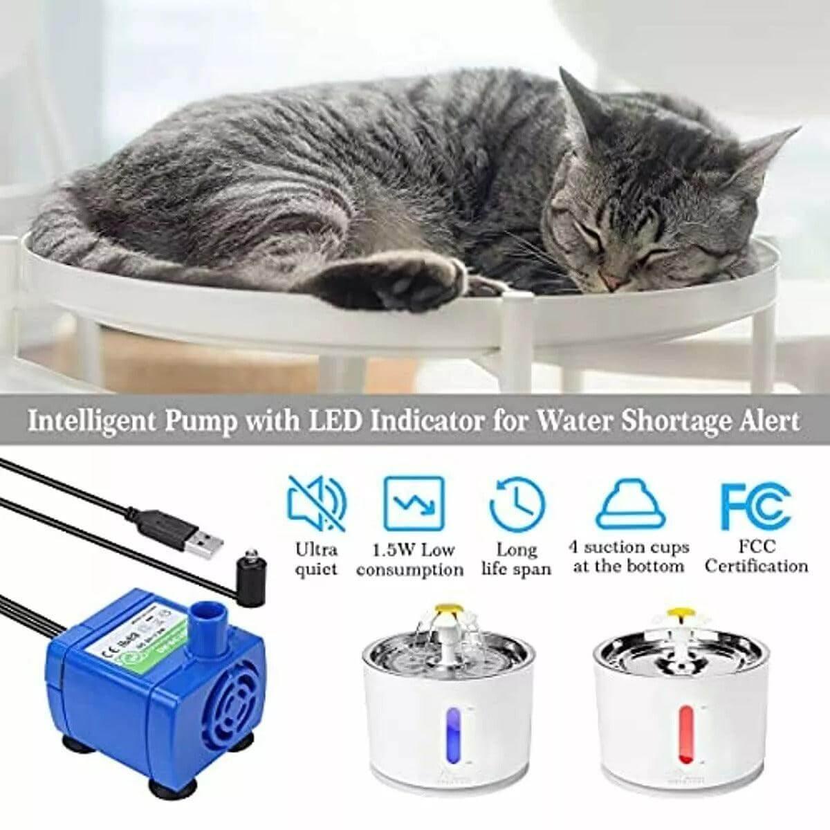 Wonder Creature Pet Fountain -Stainless steel pet water fountain with LED light, 2.4L capacity, and water level window, perfect for cats and dogs. Pet care and hydration solution - LUMINA